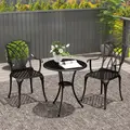 Outsunny 3 Pieces Garden Dining Set for 2, Cast Aluminium Outdoor Dining Set with 2 Armchairs and Round Dining Table with Parasol Hole, Garden Furniture Set, Bronze Tone - 2