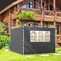Outsunny 3 Meters Gazebo Replaceable Exchangeable Side Panel Wall Panels Walls With Window, Dark Grey - 2