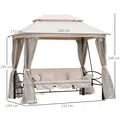 Outsunny 2-in-1 Convertible Gazebo Swing Chair Bed W/Netting, 245Lx165Wx243H cm-Beige/Black - 3