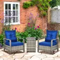 Outsunny 3 Pieces Rattan Bistro Set, Wicker Garden Furniture Set with Storage Coffee Table and Chairs, Thickened Cushions for Outdoor, Patio, Balcony, Blue - 2