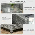 Outsunny 3 Pieces PE Rattan Garden Furniture Set with 10 cm Thick Cushions, 4 Seater Garden Corner Sofa Set with Glass Top Coffee Table, Outdoor Furniture for Patio, Porch, Grey - 6