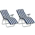 Outsunny 2Pc Folding Sun Loungers Set-Blue/White - 1