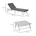 Outsunny 3 Pieces Garden Furniture Sets, 6 Seater Corner Sofa Set with Adjustable Backrest Chase Lounge with Slatted Metal Top Table, Padded Cushion, Grey - 3