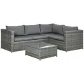 Outsunny 3 Pieces PE Rattan Garden Furniture Set with 10 cm Thick Cushions, 4 Seater Garden Corner Sofa Set with Glass Top Coffee Table, Outdoor Furniture for Patio, Porch, Grey - 1