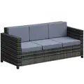 Outsunny 3 Seater All Weather Outdoor Sofa, Garden Rattan Sofa with Cushions and Mental Frame, Grey - 1
