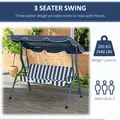 Outsunny 3 Seater Garden Swing Seat Chair Outdoor Bench with Adjustable Canopy and Metal Frame, Blue Stripes - 6