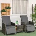 Outsunny 3 Pieces Rattan Bistro Set Balcony Furniture with Cushions, Storage Function - Dark Grey - 2