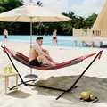 Outsunny 298 x 117cm Hammock with Stand Camping Hammock with Portable Carrying Bag, Adjustable Height, 120kg Load Capacity, Multicolour - 2