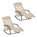 Outsunny 2PCs Outdoor Garden Rocking Chair, Patio Sun Lounger Rocker Chair with Breathable Mesh Fabric, Removable Headrest Pillow, Armrest, Side Storage Bag, Cream White - 1