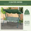 Outsunny 3 Seater Garden Swing Seat Chair Outdoor Bench with Adjustable Canopy and Metal Frame, Green Stripes - 6