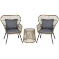 Outsunny 3 Pieces Rattan Bistro Set, Wicker Garden Furniture Set with Cushions, Glass Top Coffee Table and Chairs for Outdoor, Patio, Balcony, Brown - 1