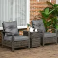 Outsunny 3 Pieces Rattan Bistro Set, Wicker Garden Furniture Set with Storage Coffee Table and Chairs, Thickened Cushions for Outdoor, Patio, Balcony, Grey - 2
