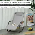 Outsunny 2PCs Outdoor Garden Rocking Chair, Patio Sun Lounger Rocker Chair with Breathable Mesh Fabric, Removable Headrest Pillow, Armrest, Side Storage Bag, Grey - 4