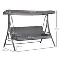 Outsunny 2-in-1 Patio 3 Seater Swing Chair Hammock w/ Cushion Adjustable Canopy Garden - 3