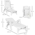 Outsunny 2PCs Outdoor Folding Sun Lounger Recliner on Wheels w/ 5-Position Backrest, White - 3