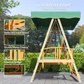 Outsunny 3 Seater 2-in-1 Wooden Garden Swing Seat Swing Chair Outdoor Convertible Hammock Bench Furniture Lounger Bed Wood, Dark Green - 6