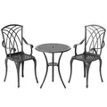 Outsunny 3 Pieces Garden Dining Set for 2, Cast Aluminium Outdoor Dining Set with 2 Armchairs and Round Dining Table with Parasol Hole, Garden Furniture Set, Brown - 1