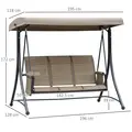 Outsunny 3 Seater Garden Swing Seat Outdoor Swing Chair with High Back Design, Steel Frame, Side Pouches, Adjustable Canopy, Brown - 3