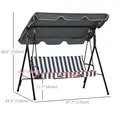 Outsunny 3 Seater Garden Swing Chair, Outdoor Swing Chair with Adjustable Canopy, Mental Frame & Cushions, Grey - 3