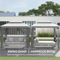 Outsunny 3 Seater Convertible Swing Chair, Outdoor Gazebo Swing Seat Bed with Double Tier Canopy, Cushioned Seat, Mesh Sidewalls, Light Grey - 4