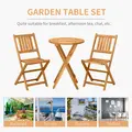 Outsunny 3 Piece Folding Bistro Set, Wooden Garden Table and Chairs for Outdoor, Patio, Yard, Porch, Teak - 4