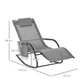 Outsunny 2PCs Outdoor Garden Rocking Chair, Patio Sun Lounger Rocker Chair with Breathable Mesh Fabric, Removable Headrest Pillow, Armrest, Side Storage Bag, Grey - 3