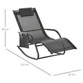 Outsunny 2PCs Outdoor Garden Rocking Chair, Patio Sun Lounger Rocker Chair with Breathable Mesh Fabric, Removable Headrest Pillow, Armrest, Side Storage Bag, Black - 3