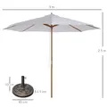 Outsunny 3 m Garden Parasol with Base, Pulley Operated Patio Umbrella, Wooden Parasol, Table Market Umbrella with Rope Pulley Mechanism and 8 Ribs, White - 3