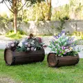 Outsunny 2PCs 56L Wooden Planter Box Flower Plant Pot Outdoor Flower Beds Plant Box with Solid Wood Carbonized Colour - 7