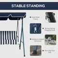 Outsunny 3 Seater Garden Swing Chair, Outdoor Swing Chair with Adjustable Canopy, Mental Frame & Cushions, Blue - 5
