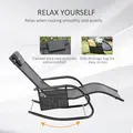 Outsunny 2PCs Outdoor Garden Rocking Chair, Patio Sun Lounger Rocker Chair with Breathable Mesh Fabric, Removable Headrest Pillow, Armrest, Side Storage Bag, Black - 6