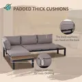 Outsunny 3 Pieces Garden Furniture Set, Aluminium 4 Seater Corner Sofa Set with 2 Loveseats, Coffee Table and Side Trays, Outdoor Conversation Furniture with Cushions for Garden, Black - 6