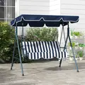 Outsunny 3 Seater Garden Swing Chair, Outdoor Swing Chair with Adjustable Canopy, Mental Frame & Cushions, Blue - 2