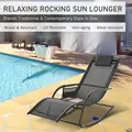 Outsunny 2PCs Outdoor Garden Rocking Chair, Patio Sun Lounger Rocker Chair with Breathable Mesh Fabric, Removable Headrest Pillow, Armrest, Side Storage Bag, Black - 4