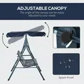 Outsunny 3 Seater Garden Swing Chair, Outdoor Swing Chair with Adjustable Canopy, Mental Frame & Cushions, Blue - 4