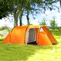 Outsunny 2-3 Man Tunnel Tents w/ Vestibule Camping Tent Porch Air Vents Weather-Resistant Shelter, Orange - 9