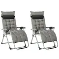 Outsunny 2pc Reclining Zero Gravity Sun Loungers ,Folding Chaise Lounge Chair with Cushions, Dark Grey - 1