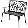 Outsunny 2-Seater Cast Aluminium Garden Bench Loveseat Outdoor Furniture Chair w/ Decorative Backrest & Ergonomic Armrest for Patio Terrace Porch - 1