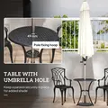 Outsunny 3 Pieces Garden Dining Set for 2, Cast Aluminium Outdoor Dining Set with 2 Armchairs and Round Dining Table with Parasol Hole, Garden Furniture Set, Brown - 6