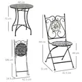 Outsunny 3 Pcs Mosaic Tile Garden Bistro Set Outdoor Seating w/ Table 2 Folding Chairs Set Metal Frame Elegant Scrolling Indoor Patio Balcony - 3