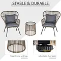 Outsunny 3 Pieces Rattan Bistro Set, Wicker Garden Furniture Set with Cushions, Glass Top Coffee Table and Chairs for Outdoor, Patio, Balcony, Grey - 6