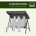 Outsunny 3 Seater Garden Swing Chair, Outdoor Swing Chair with Adjustable Canopy, Mental Frame & Cushions, Grey - 6
