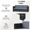 Outsunny 3 Seater All Weather Outdoor Sofa, Garden Rattan Sofa with Cushions and Mental Frame, Grey - 5