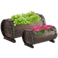 Outsunny 2PCs 56L Wooden Planter Box Flower Plant Pot Outdoor Flower Beds Plant Box with Solid Wood Carbonized Colour - 1