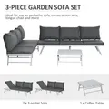 Outsunny 3 Pieces Garden Furniture Sets, 6 Seater Corner Sofa Set with Adjustable Backrest Chase Lounge with Slatted Metal Top Table, Padded Cushion, Grey - 4