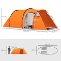 Outsunny 2-3 Man Tunnel Tents w/ Vestibule Camping Tent Porch Air Vents Weather-Resistant Shelter, Orange - 3