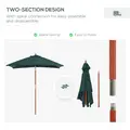 Outsunny 2m x 1.5m Garden Parasol Umbrella with Tilting Sunshade Canopy, Outdoor Market Table Umbrella with Wood and Bamboo Frame, Green - 7