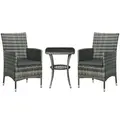 Outsunny 3 Pieces Rattan Bistro Set, Wicker Garden Furniture Set with 2-Tier Coffee Table and Chairs, Washable Cushions, for Outdoor Patio Balcony, Mixed Grey - 1