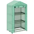 Outsunny 3 Tier Mini Greenhouse Portable Garden Grow House with Roll Up Door and Wire Shelves, 69 x 49 x 125 cm, Green - 1
