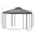 Outsunny 3 x 3 m Garden Gazebo Double Roof Marquee Patio Wedding Party Tent Canopy Shelter with Sidewalls (Brown) - 3